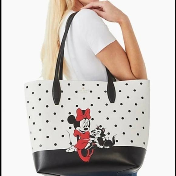 NWT KATE SPADE DISNEY Minnie Mouse & Figaro Reversible Polka Dot Tote & Pouch - Picture 15 of 16
